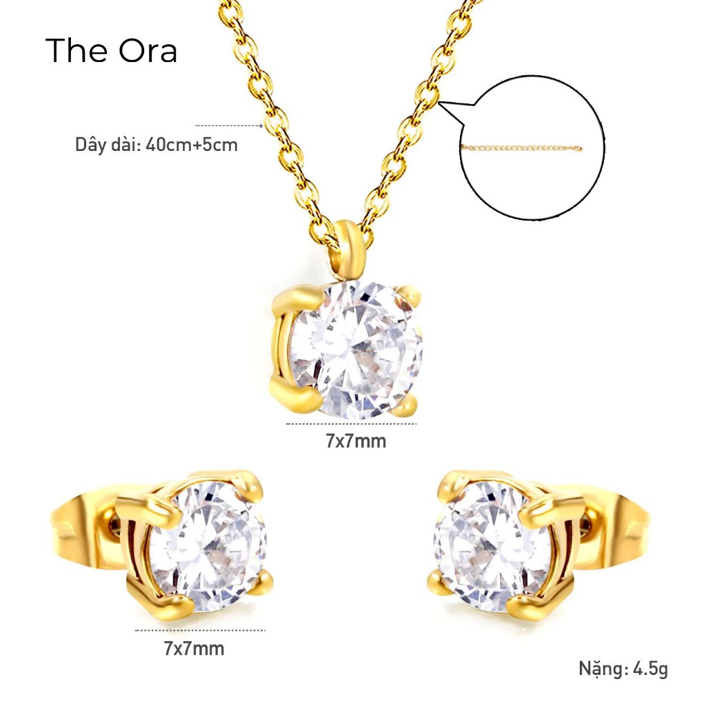Bộ trang sức dây chuyền hoa tai Daily Grace mặt đá CZ - Ora AS011