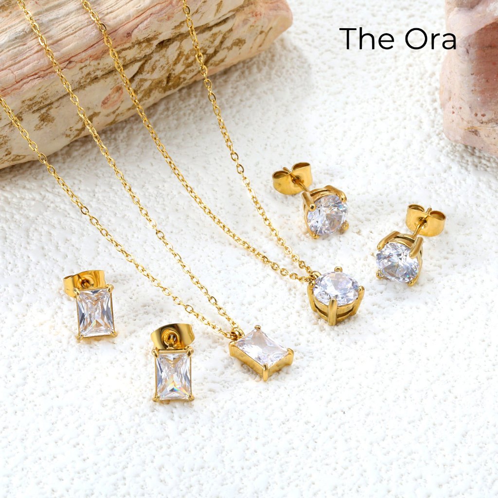 Bộ trang sức dây chuyền hoa tai Daily Grace mặt đá CZ - Ora AS011