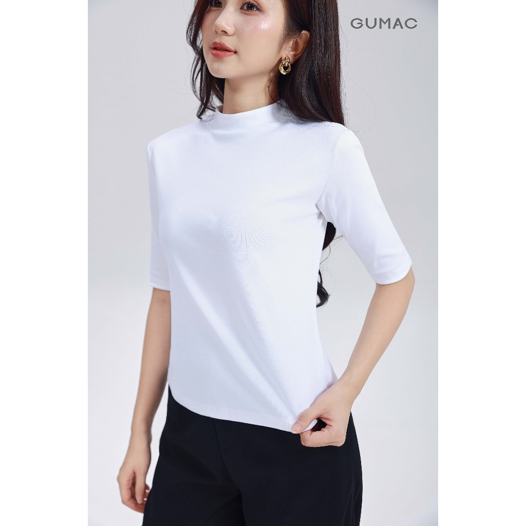 Áo Thun Nữ Cổ Lọ GUMAC Tay Lửng Form Slim Ôm Chất Cotton Borip 4C Co Giãn Thoải Mái ATF11021