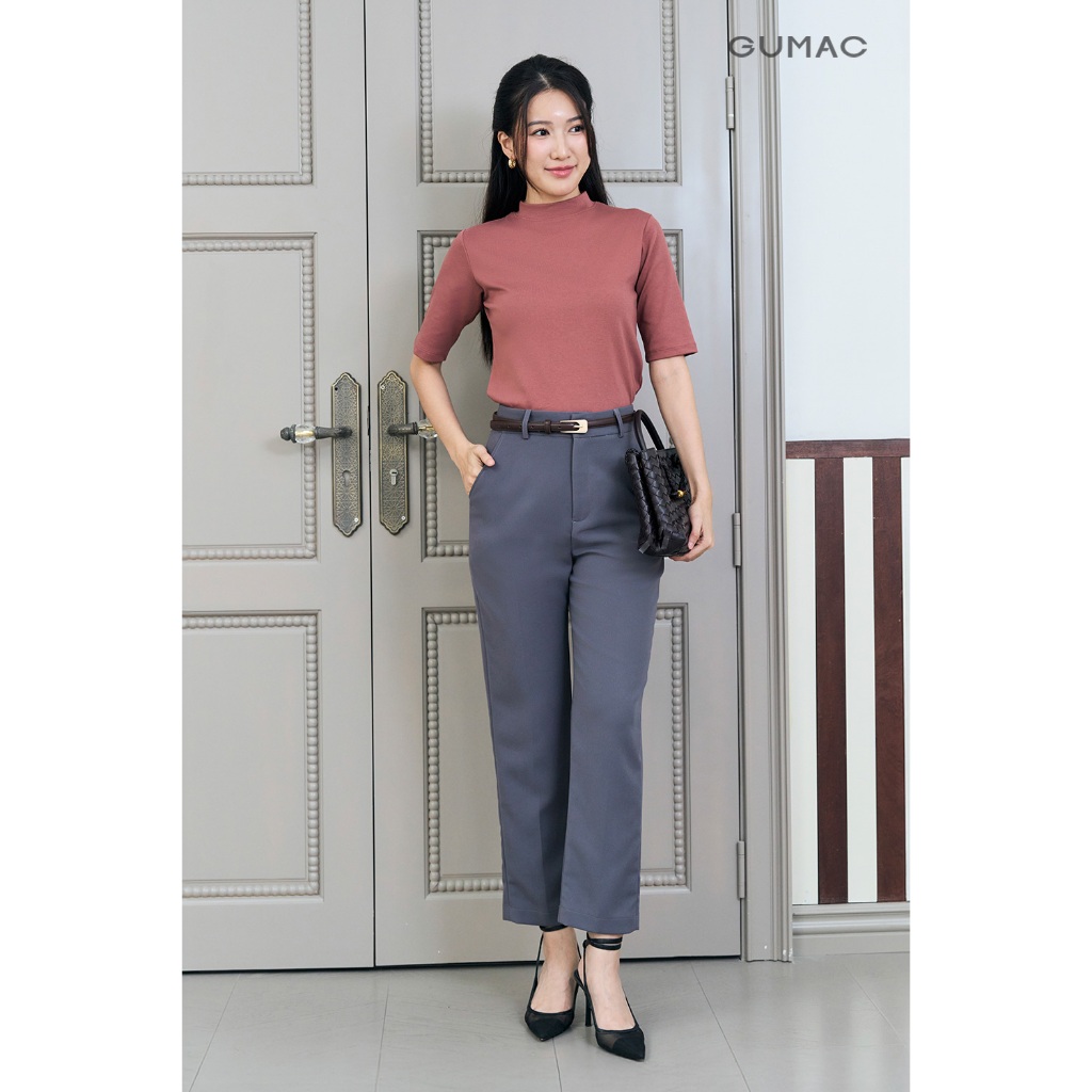 Áo Thun Nữ Cổ Lọ GUMAC Tay Lửng Form Slim Ôm Chất Cotton Borip 4C Co Giãn Thoải Mái ATF11021