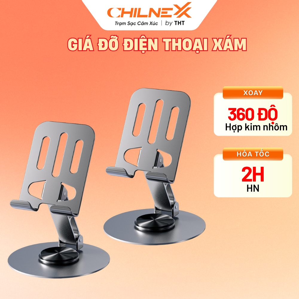 Giá đỡ điện thoại màu xám CHILNEXX chất liệu thép không gỉ cứng cáp gấp gọn phù hợp cho xem phim làm việc