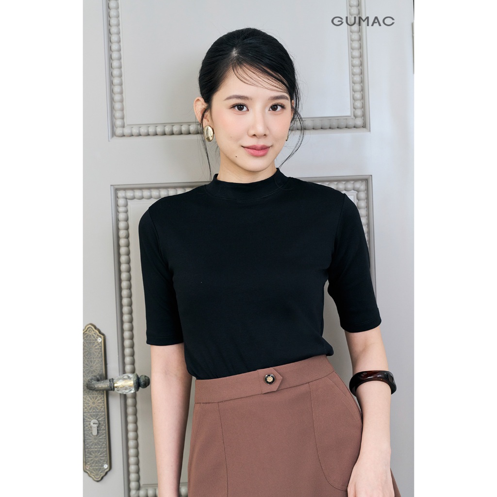 Áo Thun Nữ Cổ Lọ GUMAC Tay Lửng Form Slim Ôm Chất Cotton Borip 4C Co Giãn Thoải Mái ATF11021