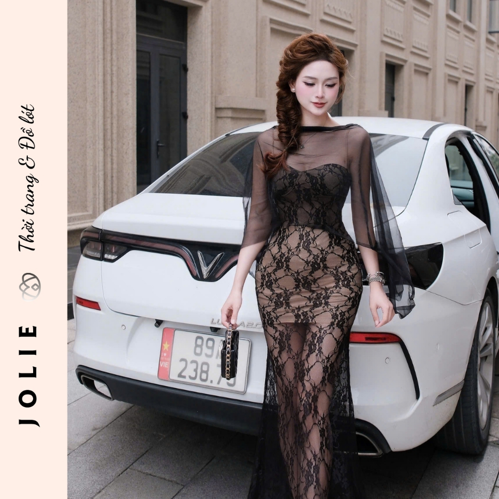 Váy Dạ Hội Đầm Ren Dáng Dài Cúp Ngực Phối Khăn Choàng Voan Cao Cấp JOLIE
