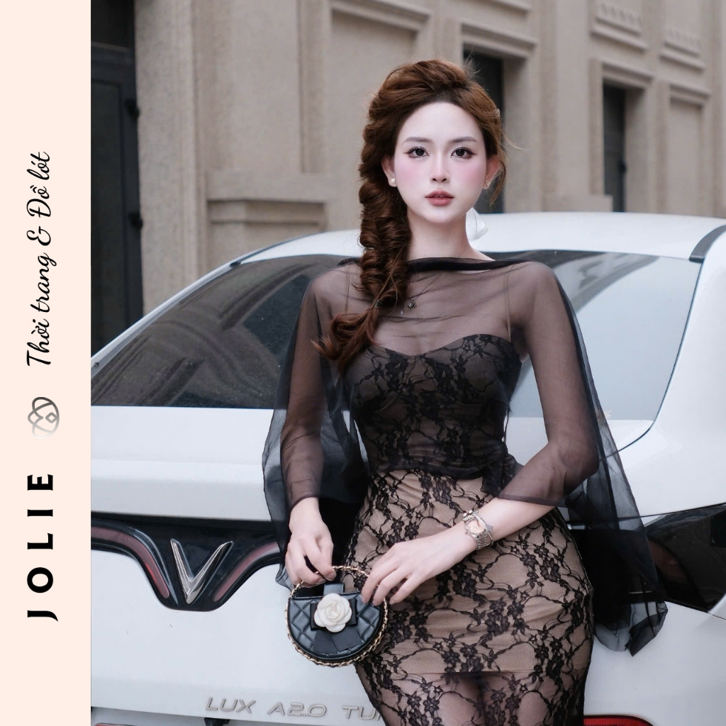 Váy Dạ Hội Đầm Ren Dáng Dài Cúp Ngực Phối Khăn Choàng Voan Cao Cấp JOLIE