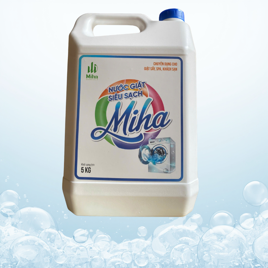 Nước Giặt chuyên dụng cho giặt sấy, Spa, khách sạn Miha 5kg – Giặt Sạch Quần Áo, Lưu Hương Thơm Mát, Tiết Kiệm