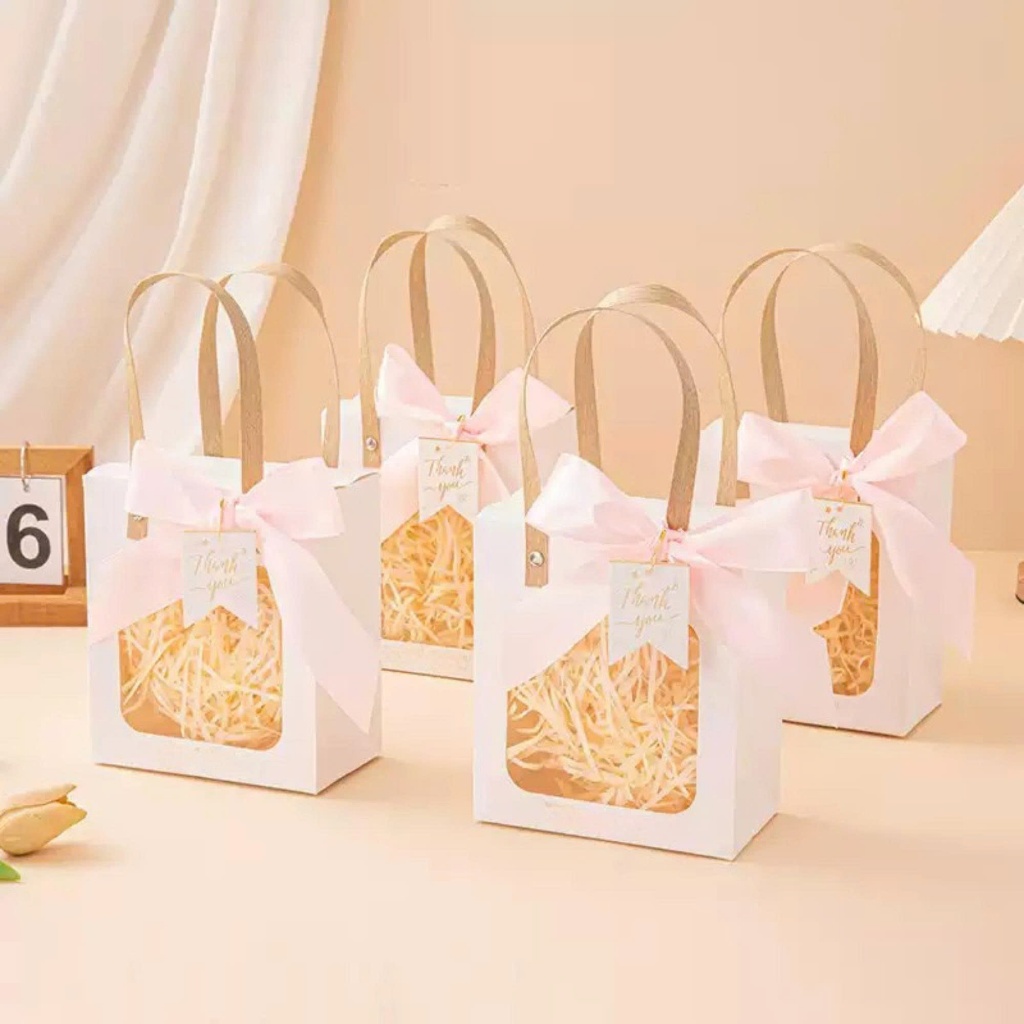 Set 25 Hộp Quà Giấy Cửa Sổ Mica Màu Trắng Quay Xách Chắc Chắn Đựng Quà Tặng Xinh Đẹp