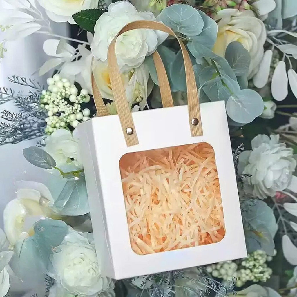 Set 25 Hộp Quà Giấy Cửa Sổ Mica Màu Trắng Quay Xách Chắc Chắn Đựng Quà Tặng Xinh Đẹp