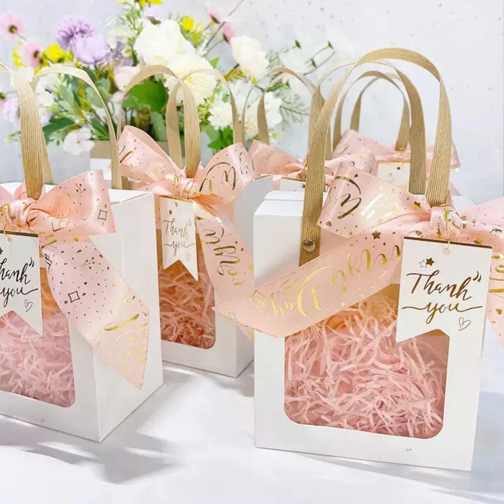 Set 25 Hộp Quà Giấy Cửa Sổ Mica Màu Trắng Quay Xách Chắc Chắn Đựng Quà Tặng Xinh Đẹp