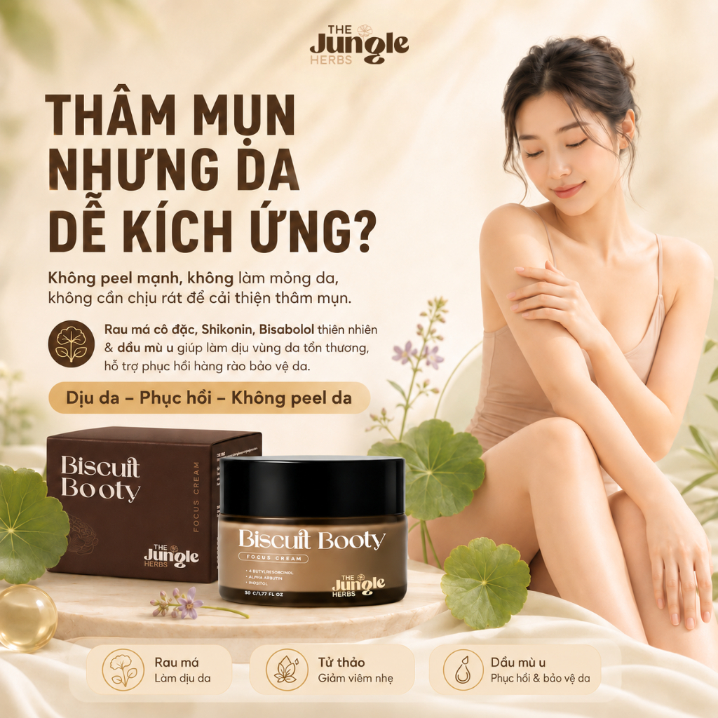 Kem mờ thâm sần, giảm mụn vùng mông, nách, bẹn, vết muỗi đốt, giúp da mềm mịn Biscuit Booty - The Jungle Herb