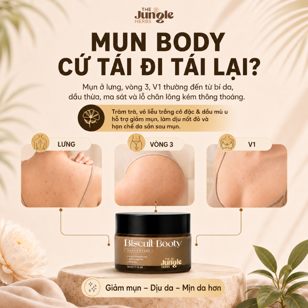 Kem mờ thâm sần, giảm mụn vùng mông, nách, bẹn, vết muỗi đốt, giúp da mềm mịn Biscuit Booty - The Jungle Herb