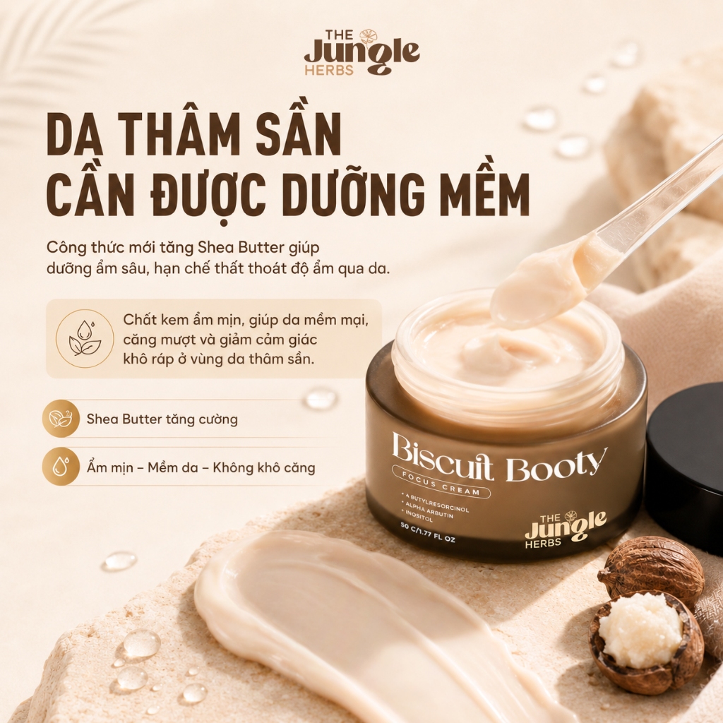 Kem mờ thâm sần, giảm mụn vùng mông, nách, bẹn, vết muỗi đốt, giúp da mềm mịn Biscuit Booty - The Jungle Herb