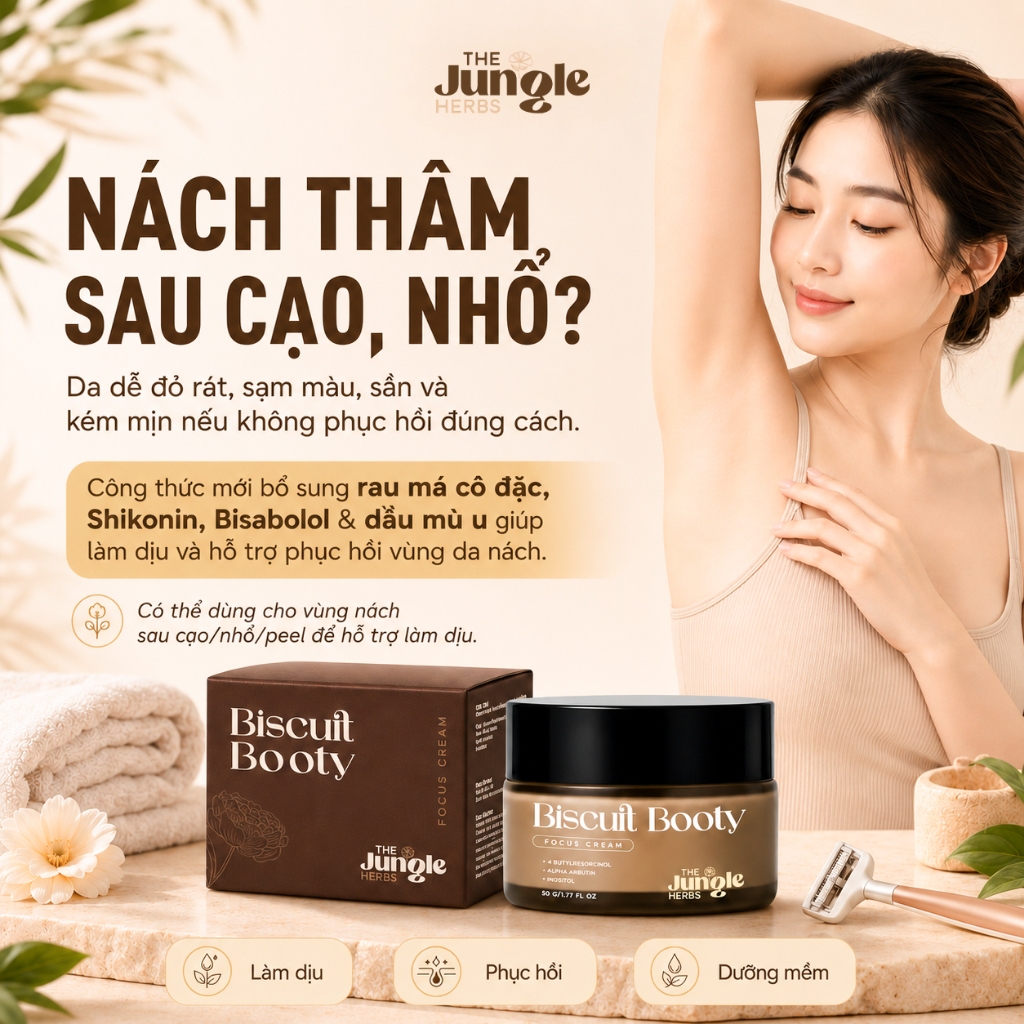 Kem mờ thâm sần, giảm mụn vùng mông, nách, bẹn, vết muỗi đốt, giúp da mềm mịn Biscuit Booty - The Jungle Herb