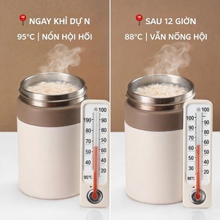 Bình ủ thức ăn inox 316 750ml, giữ nóng 12h, cho bà bầu & bé, an toàn không gỉ Chống tràn, không độc hại