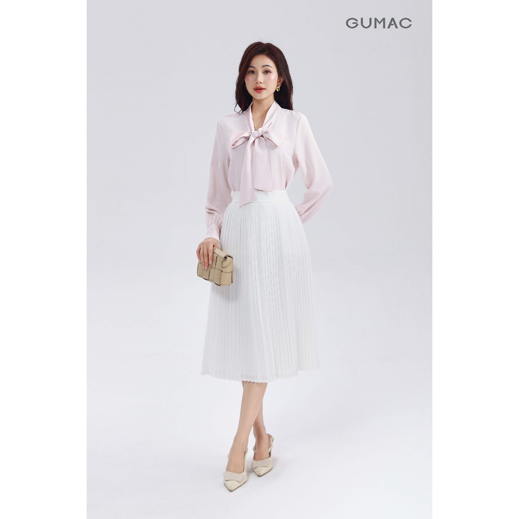 Áo Sơ Mi Nữ Chất Lụa Dáng Suông Tay Dài Kiểu Thắt Nơ Cổ Phía Sau Có Sẻ Giọt Nước Thời Trang GUMAC AF07029