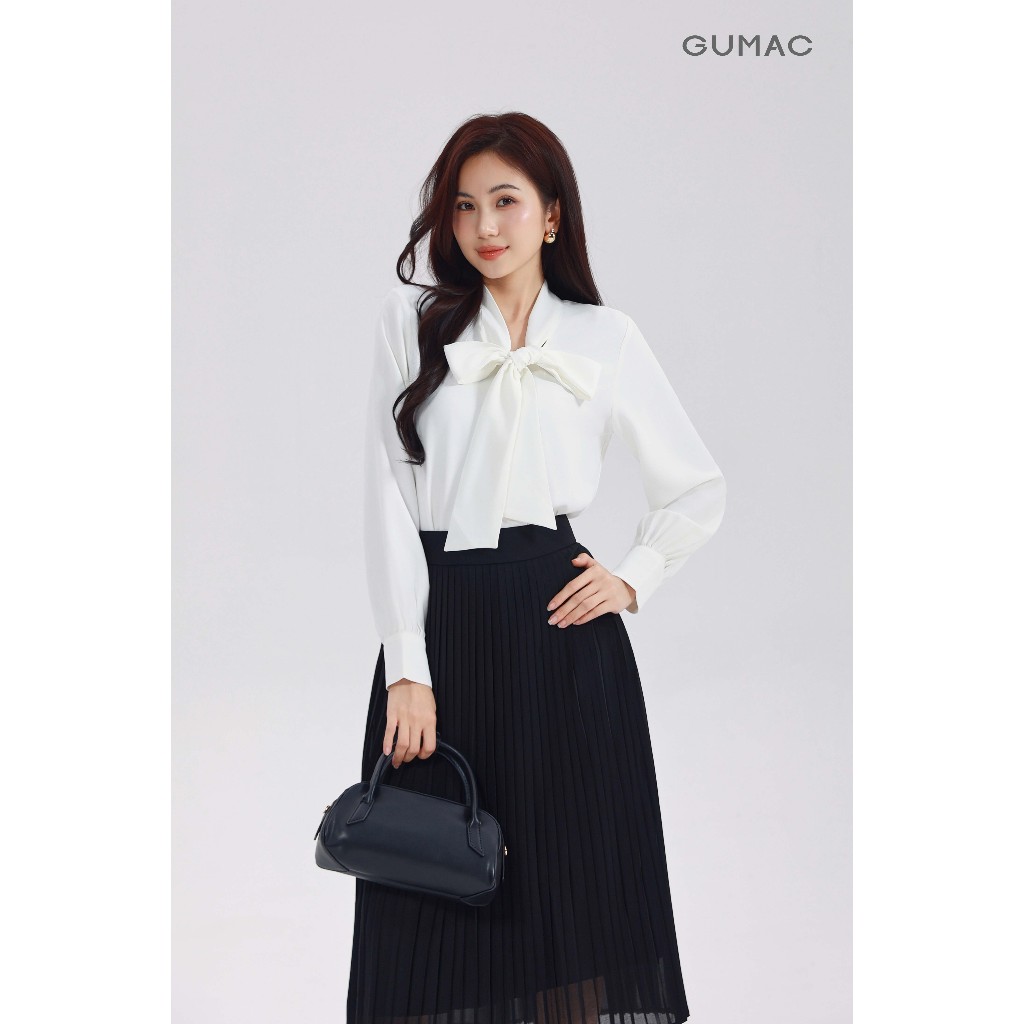 Áo Sơ Mi Nữ Chất Lụa Dáng Suông Tay Dài Kiểu Thắt Nơ Cổ Phía Sau Có Sẻ Giọt Nước Thời Trang GUMAC AF07029