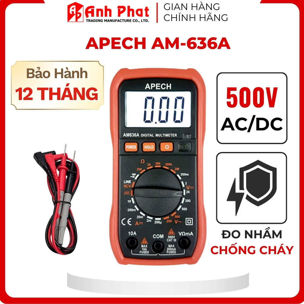 Đồng Hồ Vạn Năng APECH AM-636A Đo AC/DC, Đo Điện Trở, Didode, Thông Mạch, Dò Điện Áp Không Tiếp Xúc