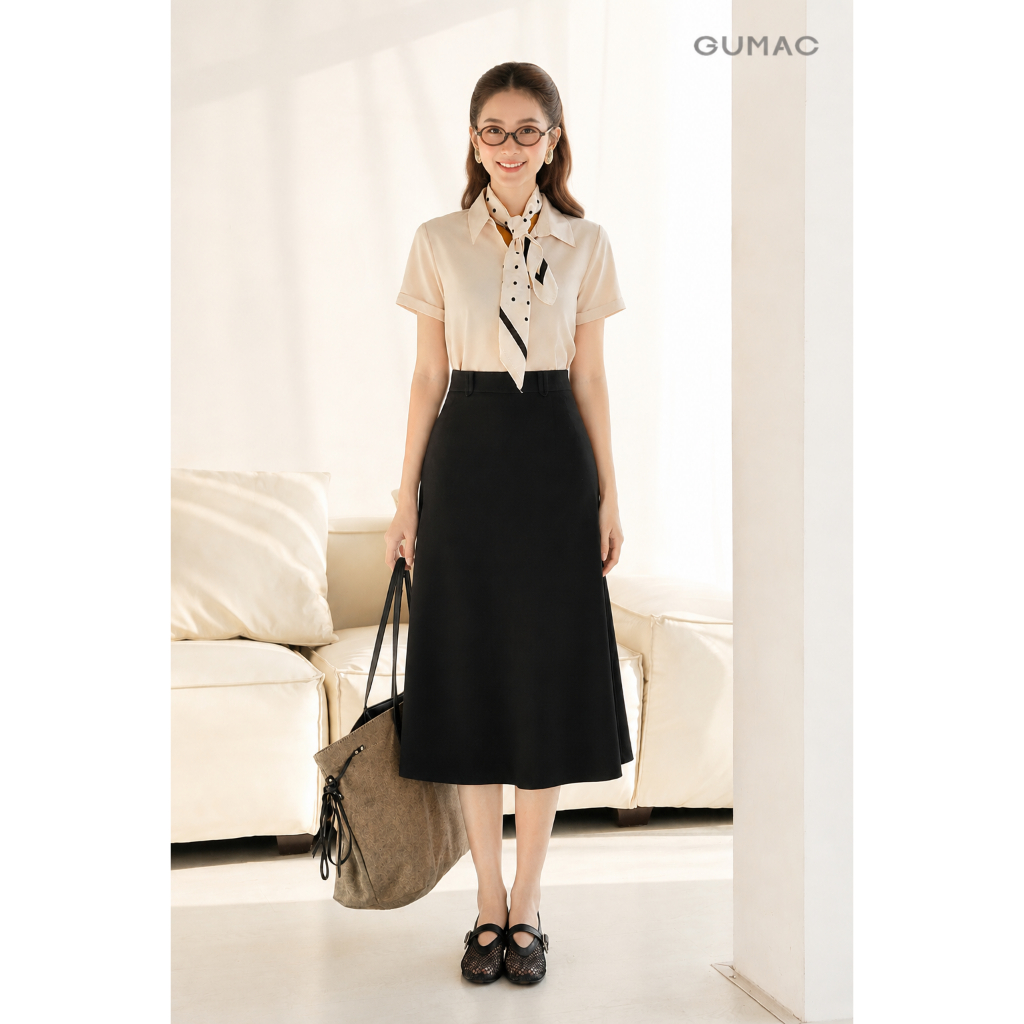 Chân Váy Nữ GUMAC Form A Nhẹ Nữ Tính Lưng Rời Con Đỉa Gập Đôi Cách Điệu LVG0405