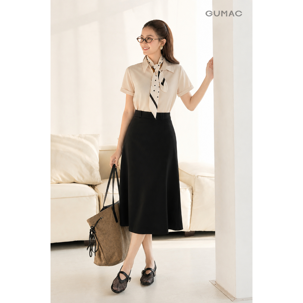 Chân Váy Nữ GUMAC Form A Nhẹ Nữ Tính Lưng Rời Con Đỉa Gập Đôi Cách Điệu LVG0405
