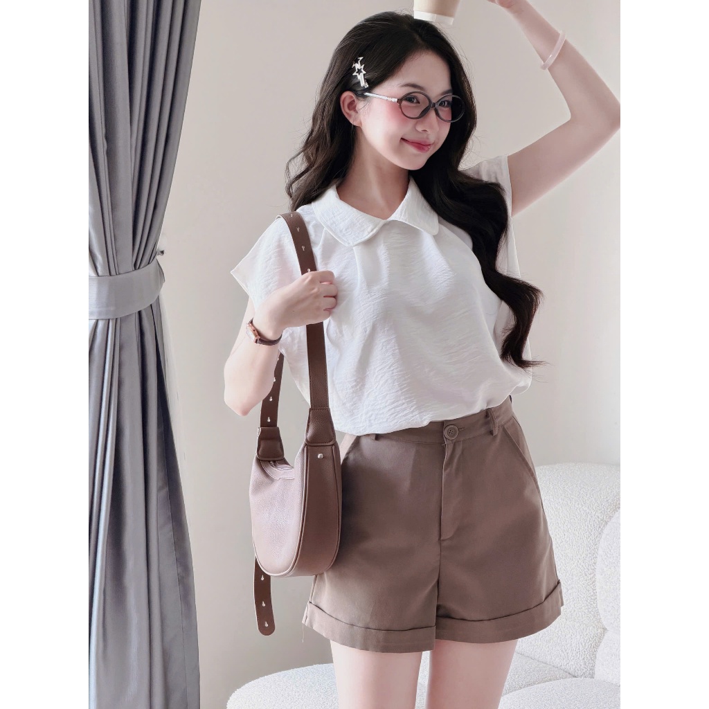 Áo sơ mi tay cánh tiên bản cổ to Miha Studio