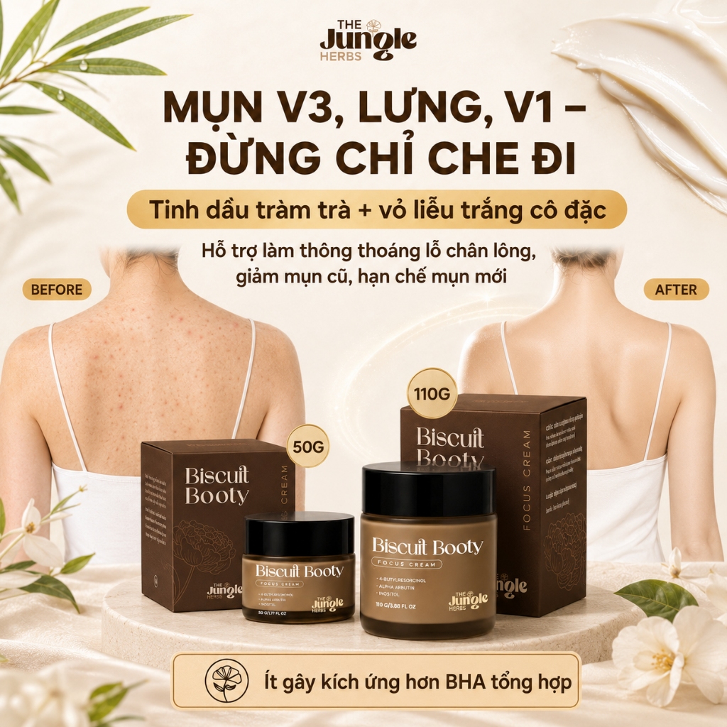 Kem giảm thâm vùng mông, nách, bẹn, giảm mụn, giảm sần, dưỡng da mềm mịn Biscuit Booty - The Jungle Herbs