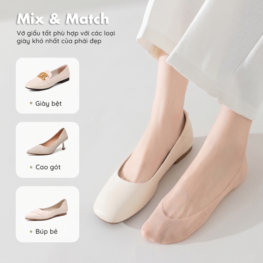 Tất lười nữ lụa băng dáng mỏng mùa hè, vớ thuyền nữ thiết kế giấu viền chống tuột gót - Ekiu Shop