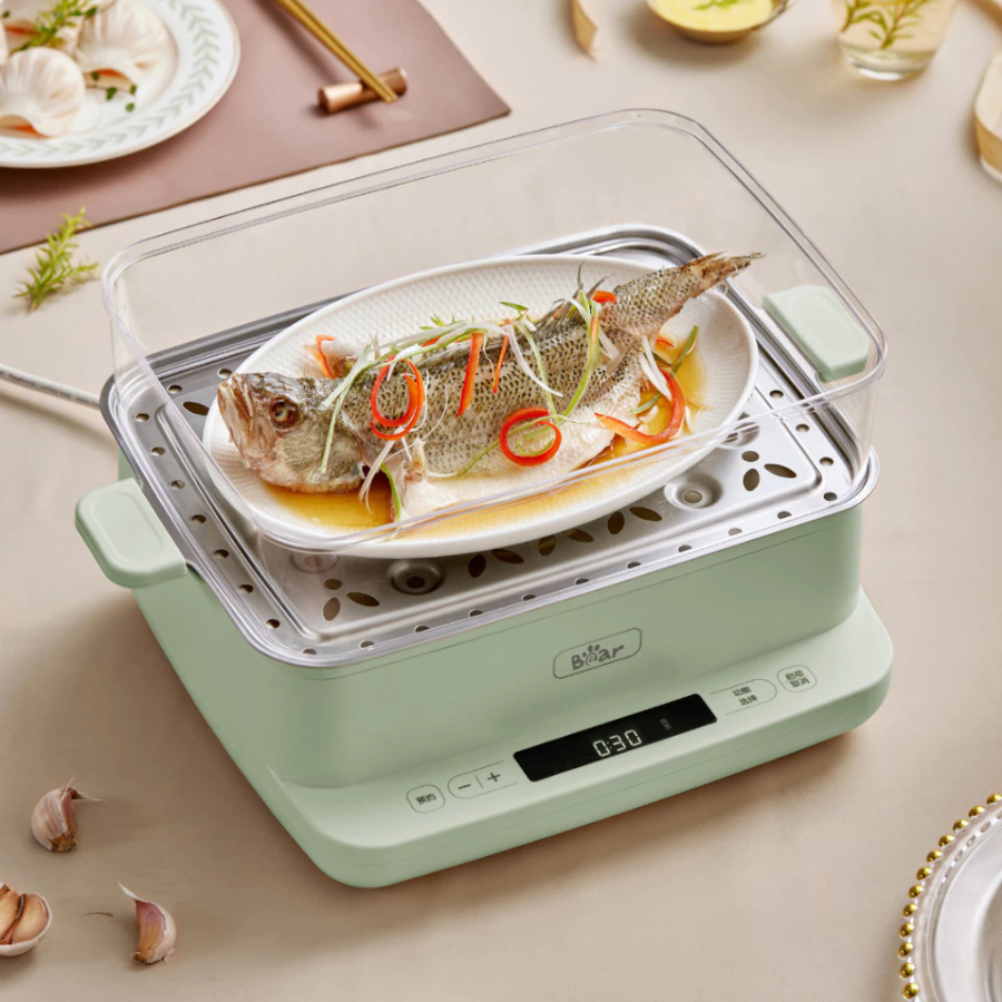 Nồi Hấp Điện 3 Tầng 12L Đa Năng Bear DZG-CA2G2 (EFS-4H27E) - Khây Hấp Bằng Thép - Hàng Chính Hãng
