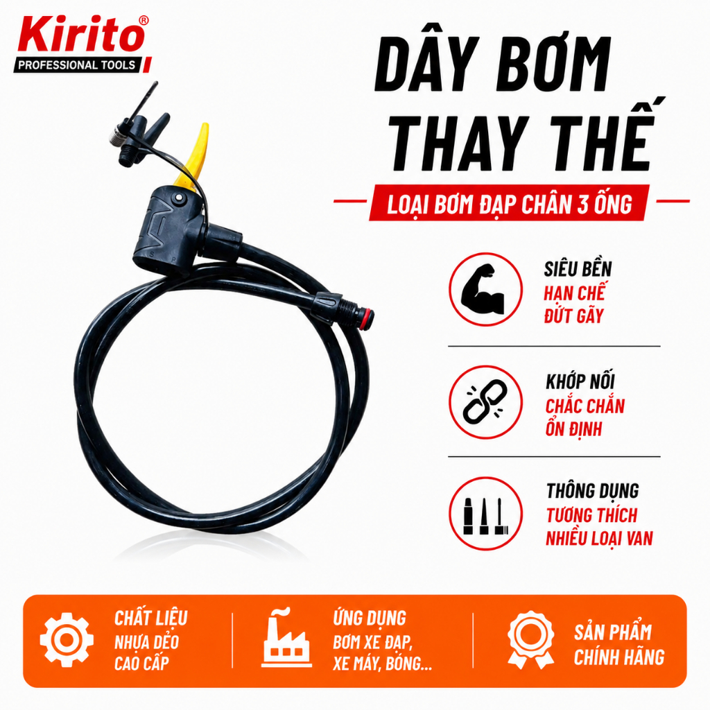 Dây Bơm Thay Thế Cho Bơm Đạp Chân 3 Ống – Khớp Nối Chắc Chắn, Nhựa Dẻo Cao Cấp