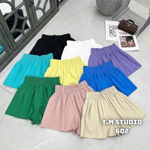 Quần Sooc Thô Nữ Dài 38cm Ống Rộng Chất Mềm Cạp Chun Basic Dễ Phối #602