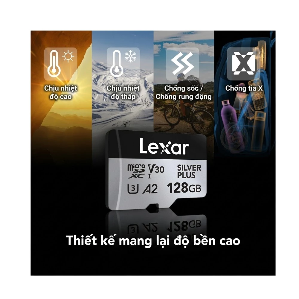 Thẻ nhớ MicroSDXC Lexar Professional Silver Plus UHS-I U3 205MB/s -  Hỗ Trợ Quay 4K Ultra HD, Chống Nước, Chống Sốc