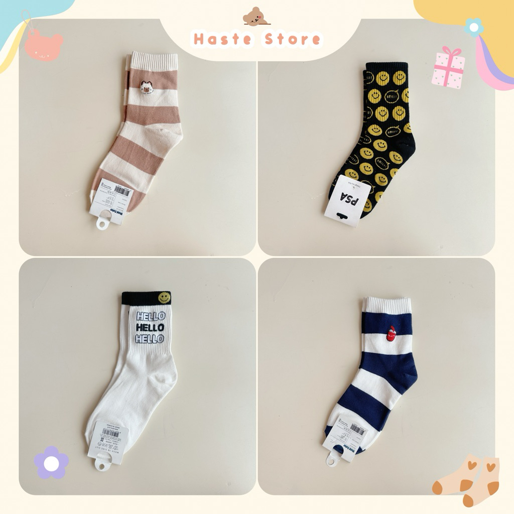 [VỚ OUTLET QUA MÙA] Tất Vớ Hàn Quốc Chất Dày Nam Nữ Hoạ Tiết Độc Đáo Unisex Cotton Co Giãn Nhiều Màu Sắc Haste