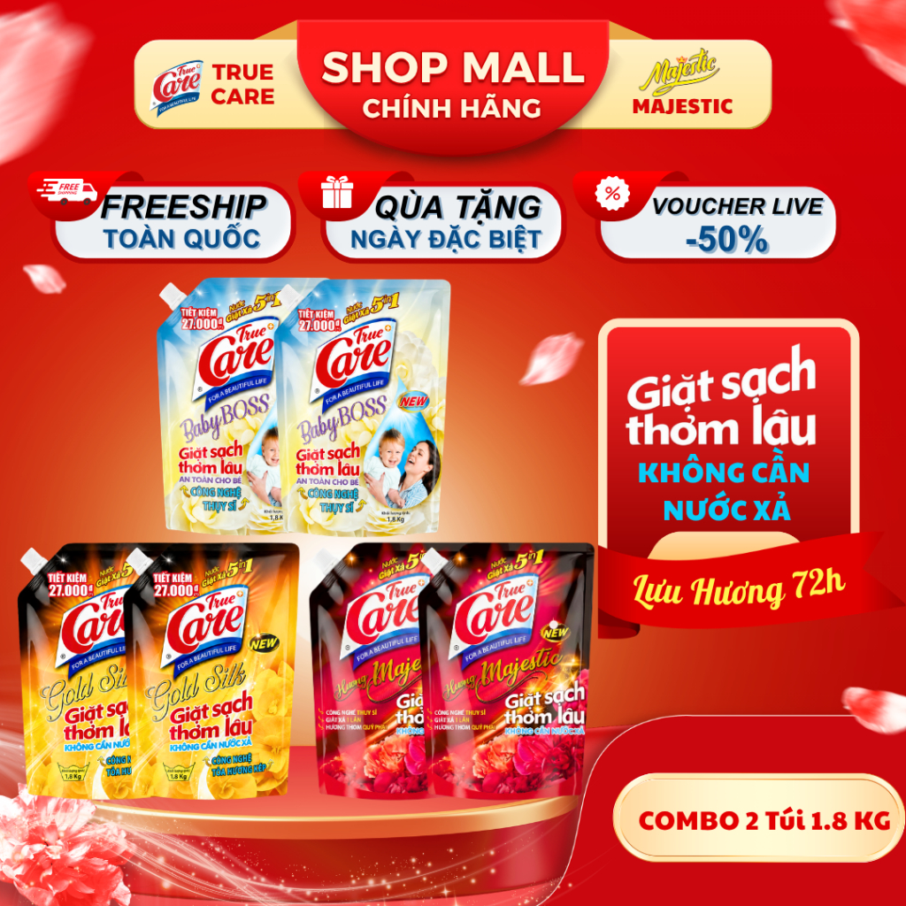 Combo 2 Túi 1.8Kg Nước Giặt Xả True Care 5in1 (Tổng 3.6kg/2Túi)
