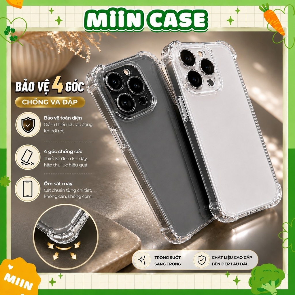 Ốp Lưng iPhone TPU Silicon Mềm 4 Góc Chống Sốc, Cao Cấp, Bảo Vệ Camera - iP 6/7/8/Plus/X/XS/11/12/13/14/15/16/17/Pro/Max