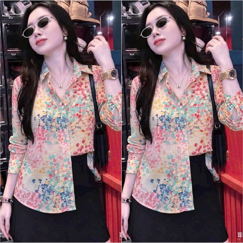HT36. Áo Voan Tơ Hoa Tay Dài Size 40-70kg Chất Liệu Mềm Nhẹ Mát Hạn Chế Nhăn Phong Cách Thoải Mái