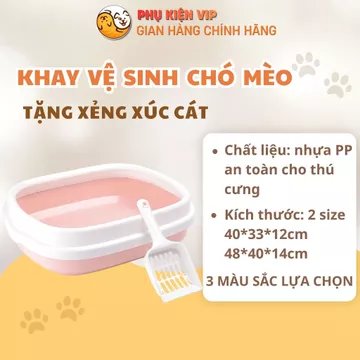 Khay vệ sinh cho mèo, Chậu cát mèo thành cao chống văng cát kèm xẻng xúc phụ kiện vệ sinh cho mèo bền đẹp - HDCVS