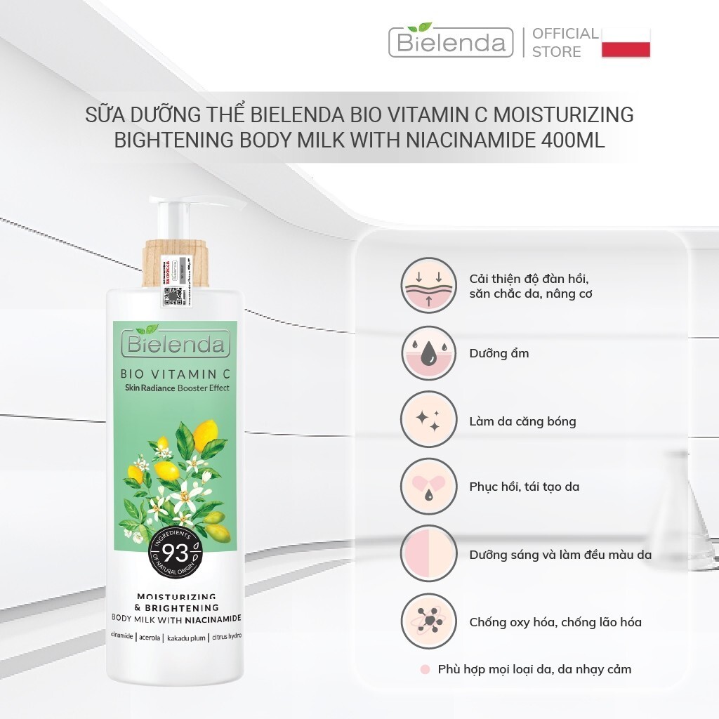 [BLOSSOM] Sữa dưỡng thể trắng da Bielenda Bio Vitamin C bảo vệ da toàn diện 250ml/400ml