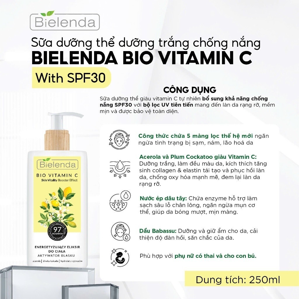 [BLOSSOM] Sữa dưỡng thể trắng da Bielenda Bio Vitamin C bảo vệ da toàn diện 250ml/400ml