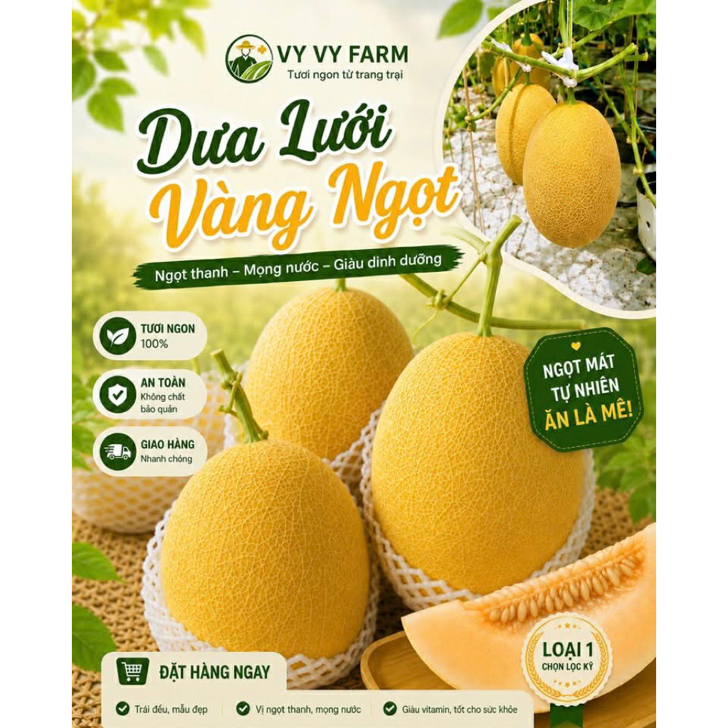 DƯA LƯỚI DA VÀNG HOÀNG KIM - SIZE LỚN 2kg - BAO NGỌT