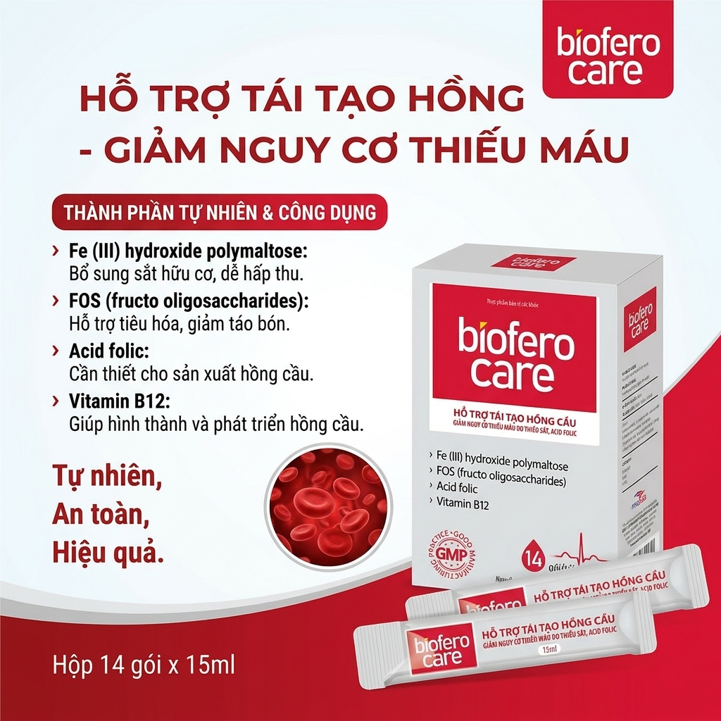Biofero Care - Hỗ Trợ Tạo Hồng Cầu Hộp 14 Gói * 15 ML