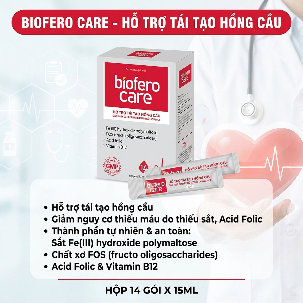 Biofero Care - Hỗ Trợ Tạo Hồng Cầu Hộp 14 Gói * 15 ML