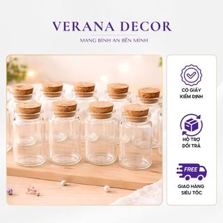 Set 10 Lọ Thuỷ Tinh Có Nút Gỗ, 10 Lọ Thuỷ Tinh Đựng Đồ Decor, Đựng Hạt Đậu Vàng, DIY Handmade