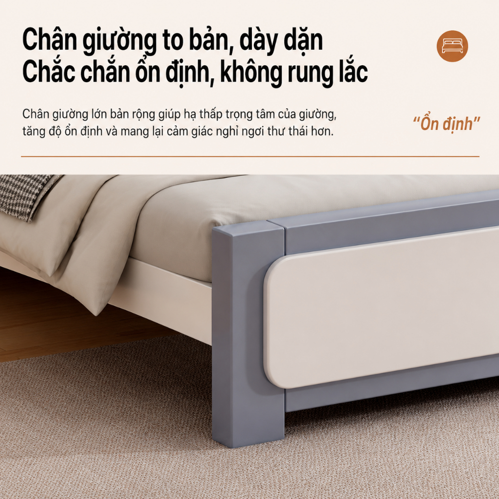 Giường ngủ gỗ hiện đại CONOCO màu xám xanh giường đôi chắc chắn cho phòng ngủ phòng trọ