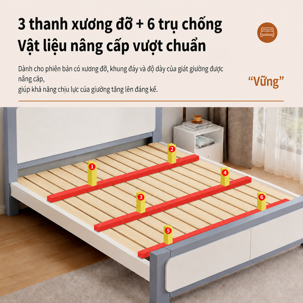 Giường ngủ gỗ hiện đại CONOCO màu xám xanh giường đôi chắc chắn cho phòng ngủ phòng trọ