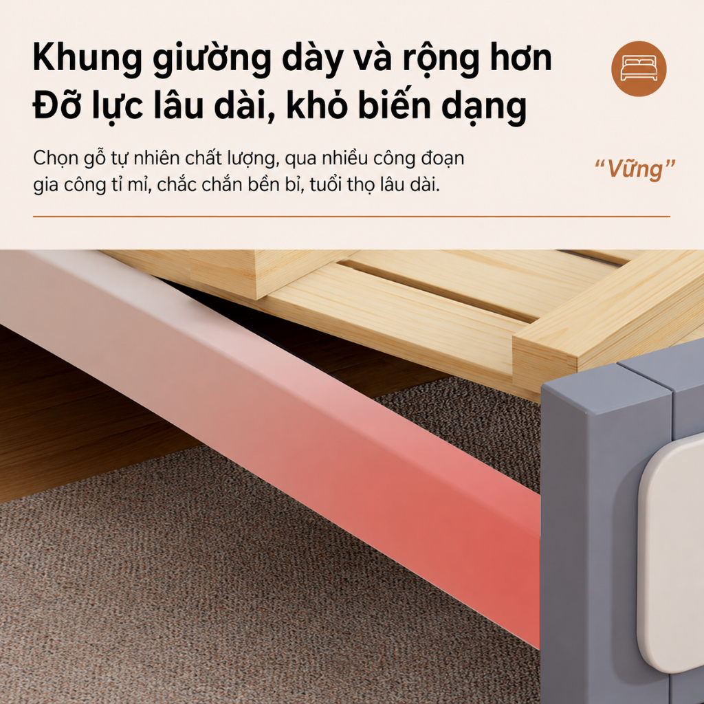 Giường ngủ gỗ hiện đại CONOCO màu xám xanh giường đôi chắc chắn cho phòng ngủ phòng trọ