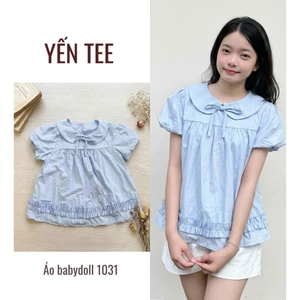 Áo babydoll nữ học sinh cổ sen thắt nơ phối bèo, phong cách tiểu thư hot trend Yến Tee #1031