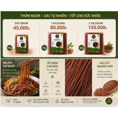 Phở Gạo Lứt Healthy Corner 500g - Phở Khô Ăn Kiêng Tốt Cho Sức Khỏe