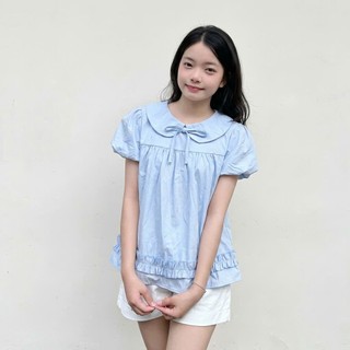 Áo sơ mi bí cổ sen tay bồng có thắt nơ phối gấu bèo, dễ phối đồ đi học, đi chơi Yến Tee #1031