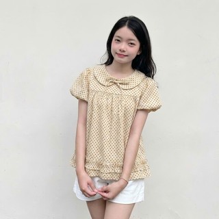 Áo sơ mi bí cổ sen tay bồng có thắt nơ phối gấu bèo, dễ phối đồ đi học, đi chơi Yến Tee #1031