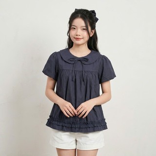 Áo sơ mi bí cổ sen tay bồng có thắt nơ phối gấu bèo, dễ phối đồ đi học, đi chơi Yến Tee #1031