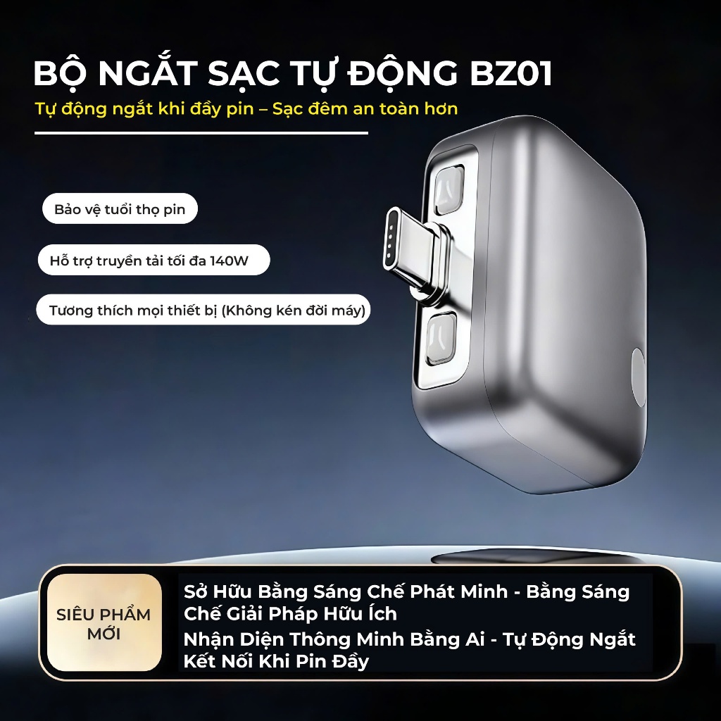 Bộ Ngắt Sạc Tự Động BZ01 BONNE TECH 140W - Bộ Chuyển Ngắt Sạc Bảo Vệ Pin Tương Thích Mọi Thiết Bị