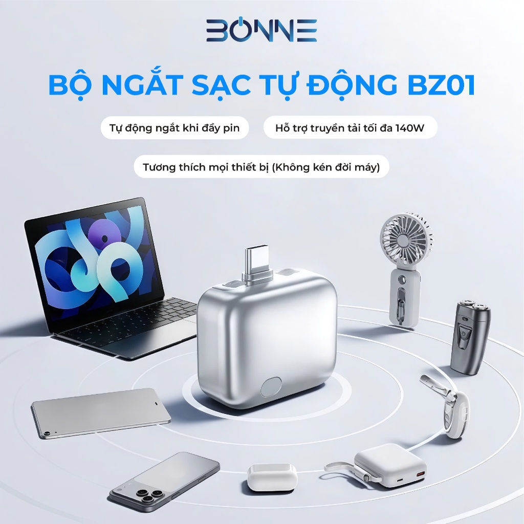 Bộ Ngắt Sạc Tự Động BZ01 BONNE TECH 140W - Bộ Chuyển Ngắt Sạc Bảo Vệ Pin Tương Thích Mọi Thiết Bị
